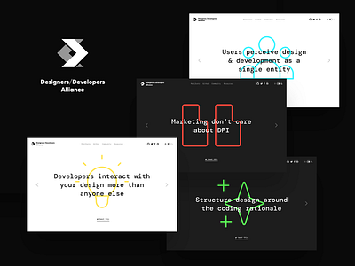 The designers-developers alliance brand creative direction alliance branding design code collaboration community design designers developers front end development group logotype merge organization process product design team teamwork tools web design work