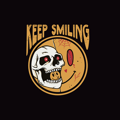 Vintage skull with smile tshirt design badge design badge logo badgedesign branding hand drawn illustration logo illustration tshirt tshirt design vintage