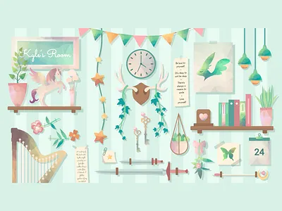 Room Illustration adorable cute dailyui design elegant fairy fantasy illustration magical mint pink rooms ui challenge vector whimsical