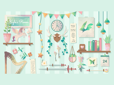 Room Illustration adorable cute dailyui design elegant fairy fantasy illustration magical mint pink rooms ui challenge vector whimsical