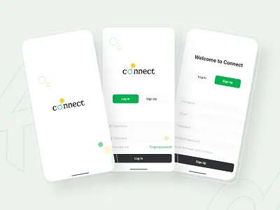 Connect - Social Media App | Splash screen | Log In | Sign Up app appdesign creative creative design design login screen minimal mobile app design mobile ui professional design signup signup screen social social media social media app social network ui ui design userinterface ux