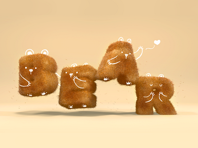 furry bear font 3d art c4d cute art design octanerender photoshop