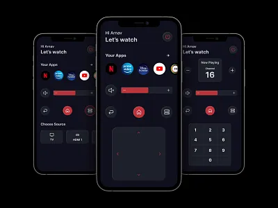 Remote App for a Smart TV app app design app ui appui dark mode design remote smart home smart tv ui uidesign uxui