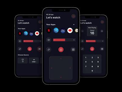 Remote App for a Smart TV app app design app ui appui dark mode design remote smart home smart tv ui uidesign uxui