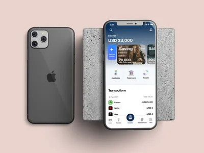 Bank Dashboard account app bank blue clean dashboad figma figmadesign illustration ios iphone iphone x points safe saving saving money search ui