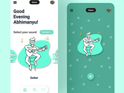 Relaxo app design illustration minimal ui ux vector