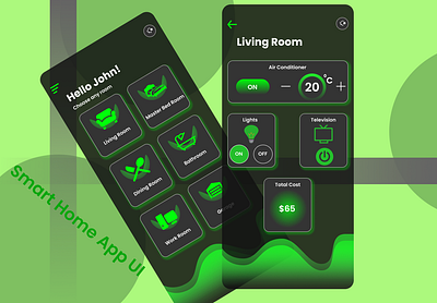 Smart Home UI app black design green illustration light neon smart smart home