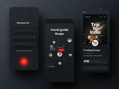 Easy Travel App - Dark Version creative dark app dark blue dark mode dark theme dark ui design dribbble best shot ofspace ofspace academy ofspace agency transition travel travel agency travel app traveling travelling travelling app