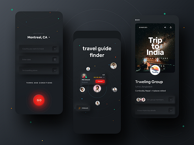 Easy Travel App - Dark Version creative dark app dark blue dark mode dark theme dark ui design dribbble best shot ofspace ofspace academy ofspace agency transition travel travel agency travel app traveling travelling travelling app