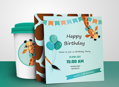 Birthday card banner birthday card gift giraffe graphick happy happy birthday party ui