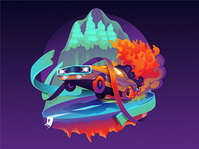 Fire car Illustration abstract auto branding car fire hero image illustration ui