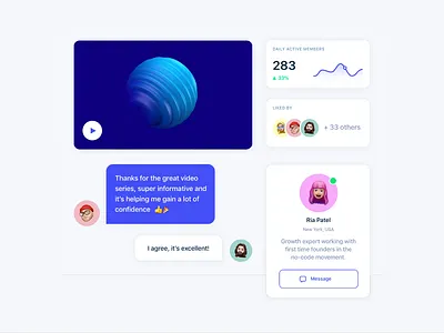 Video series and interactions active analitycs clean comment comments founder founders interface like button likes member membership ui ux video web