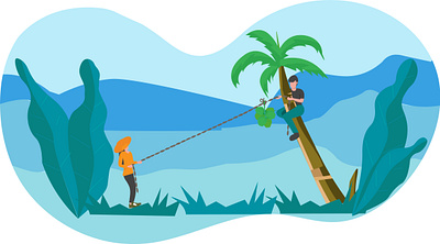 Tearing Green Coconut adventure coconut design flat friends fun illustration