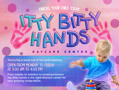 Itty Bitty hands Daycare Center ad banner canva children daycare design kids poster