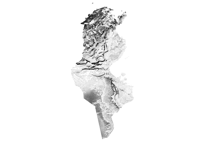 Tunisia - Black and white map illustration landscape map minimal mountain nature poster relief topographic topography tunis tunisia white