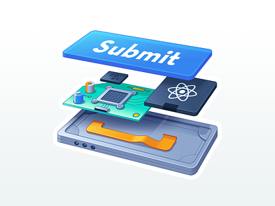 React State Management in 2021 3d battery button circuit cpu exploded view gradient illustration motherboard