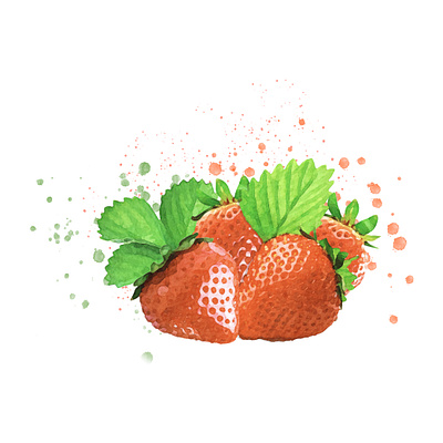 watercolor Strawberries with leaves strawberries vector watercolor watercolor art watercolor painting watercolor splash watercolor strawberrie watercolorlogo