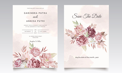 Elegant wedding invitation card with brown floral and leaves Pr abstract baroque brown decorative design elegant element floral flower frame graphic greeting invitation leaf premium retro template vector vintage wedding