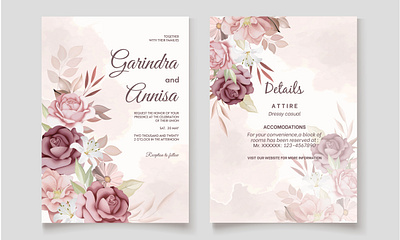 Elegant wedding invitation card with brown floral and leaves Pr abstract baroque brown decorative design elegant element floral flower frame graphic greeting invitation leaf premium retro template vector vintage wedding