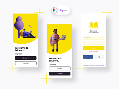 Login ui - Online learning platform app [ Educora ] 3d illustration application design education app educora online product student login teacher login ui ux