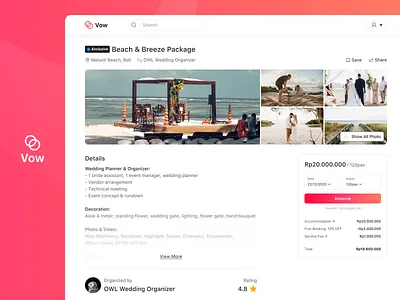 Vow - Product Detail Page product detail page website wedding