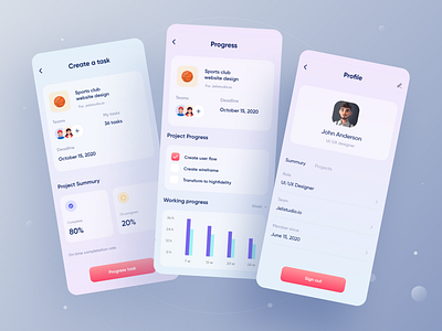 Jeltasko Task Management Application Screens II animation clean ui design gif glassmorphism online task task management task management app tasks typography user experience design