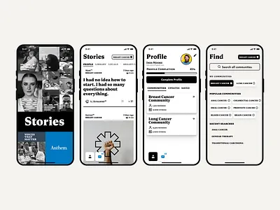 Stories. People with cancer share their personal fight stories. app black cancer ios iphone minimal minimalistic stories typography white