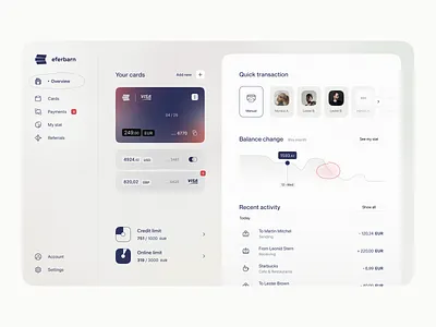 Eferbarn | Neobank dashboard balance bank bank identity banking app banking dashboard credit card credit limit dashboad defi financial app fintech fintech app fintech branding fintech identity money transfer neobank product transaction visual identity web app