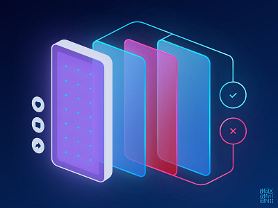 Algorithm Friendly Interfaces III ai algorithm analytics app artificial intelligence data design gradient illustraion interface isometric machine learning mobile phone product product design ui ux web webdesign