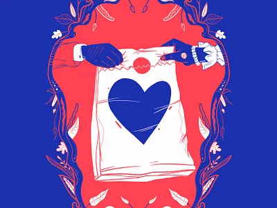 takeaway love art bag design female frame hands illustration love male paperbag poster procreate