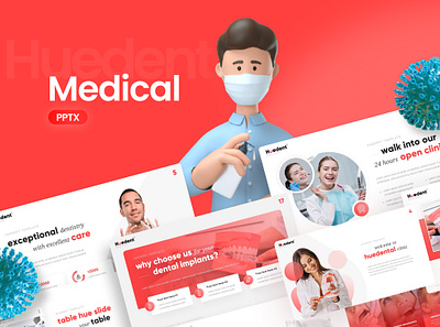 Medical Pitch Deck/Presentation dentist design doctor google slides healthcare medical medicine pitch deck powerpoint ppt presentation red slide deck slides teeth treatment