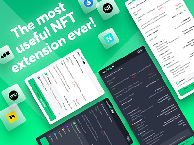 CheckNFT.iO — Chrome Plugin [by PixelPlex] app blockchain browser chrome clean dark ui data design extension extension integration layout nft plugin report saas statistics table ui ux