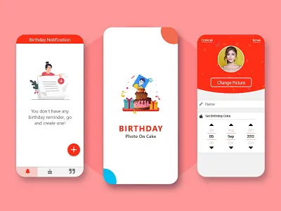 Birthday Reminder App UI Design app app design birthday app birthday cake birthday card branding cakes mobile mobile app mobile app design mobile design mobile ui typography ui uidesign uiux