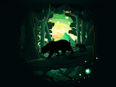 Bears animal bear bears boondocks forest green illustration landscape nature negative proart prokopenko thickets tousle trend wood