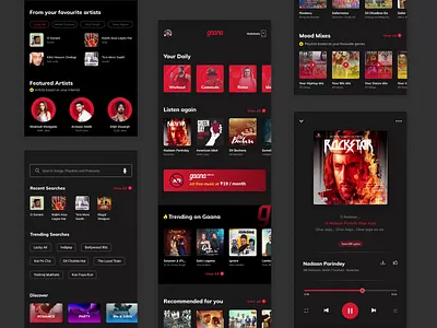 Gaana Redesign - Case Study case study dark mode dark ui gaana light ui music app music app ui music player ui design ux case study ux design