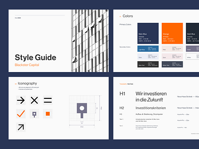 Style Guide — Blackster Capital 2020 brand book branding capital corporate corporate identity design system figma guidebook guidelines icon identity input investment presentation presentation design style guide typography unsplash vindar visual identity