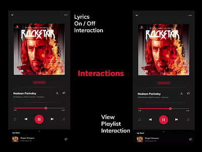 Lyrics On / Off & View Playlist Interaction app design case study gaana interaction design music app music player ui interaction ux case study ux design