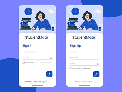 Sign in and Sign Up Screens for Educational App adobeillustator adobexd ankitcreatives bluecolor design education app illustration student typogaphy uidesign ux