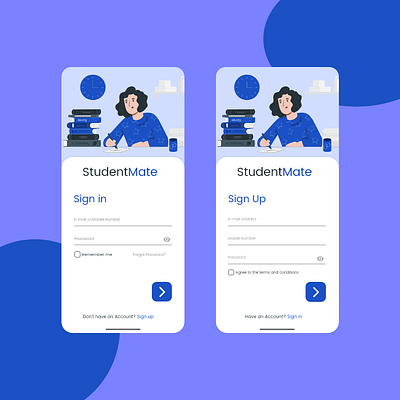 Sign in and Sign Up Screens for Educational App adobeillustator adobexd ankitcreatives bluecolor design education app illustration student typogaphy uidesign ux