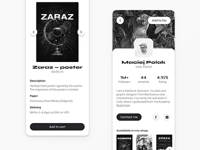 Forma.app — online creative shop artist creative design dark ui dashboard etsy shop flat illustraion interface ios app library app minimal mobile app modal monochrome poster shopping app spacex startup ux ui webapp design