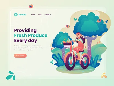 Header Illustration for Gardening Website bike character design flat illustration garden header homepage illustration landing ui web web design website