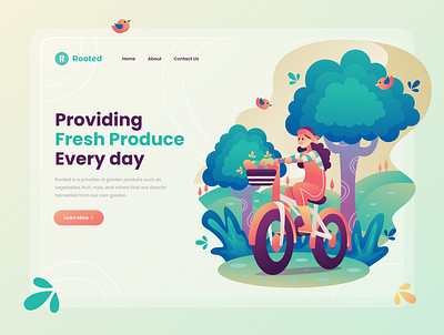 Header Illustration for Gardening Website bike character design flat illustration garden header homepage illustration landing ui web web design website