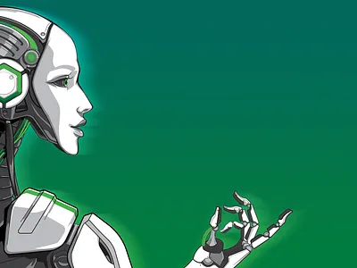 White on green android bot character cyborg future human illustration people robot robotics vector vector art