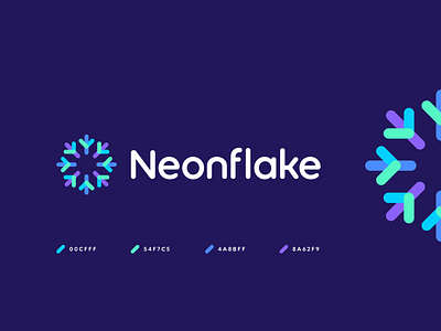 neonflake abstract branding data geometric identity logo n n logo neon neon colors o o logo snowflake startup symbol technology