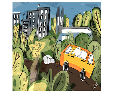 Small city life abstract bright car colourful design gamedesign green illustration layered palette texture trees