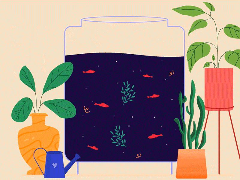Fishes & Plants aesthetic animation cactus cute design fish bowl fishes house plants illustration motion graphics ocean plant mom plants sea shine sparkle succulents visual