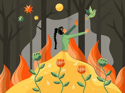 USE YOUR VOICE 2d 2d art adobe illustrator art artwork bird character color design fire flat flowers forest girl illustration illustrator trees vector
