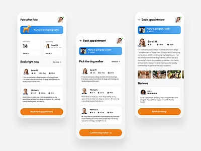 Google Dog Walking App Redesign animals blue design flat google gradients minimal mobile mobile app modern modern minimal modern ui orange redesign ui uiux ux design