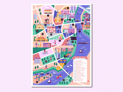 Novi Sad City Map Poster city branding city guide city illustration city map concept editorial european project flat design guide illustration map novi sad poster art poster design serbia serbian serbian designer town