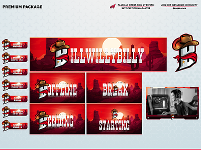 Cowboy B in a full twitch overlay setup 3d animation branding design graphic design illustration layout logo motion graphics streaming twitch twitch overlay ui vector